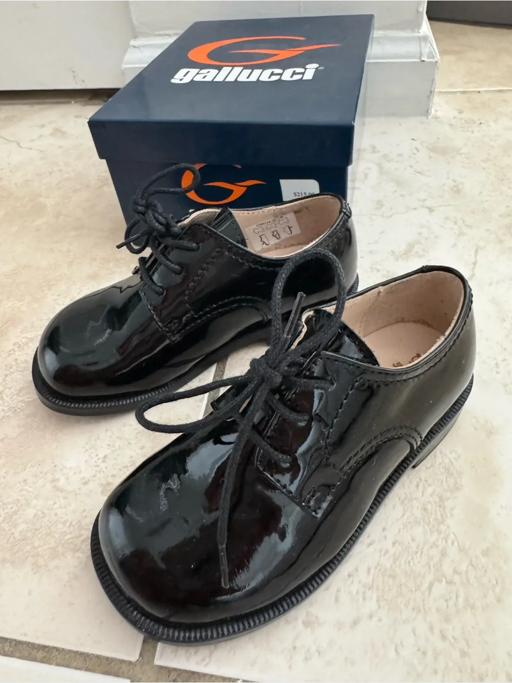 Gallucci Black Patent Leather Derby Dress Shoes EU 23 Toddler 7 NIB